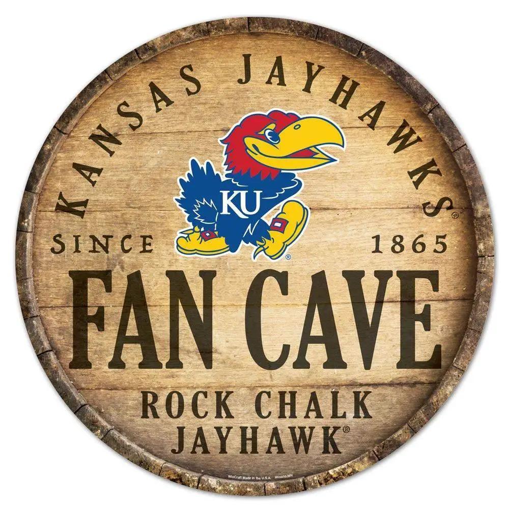  Kansas Jayhawks Wood Sign 14 Inch Round Barrel Top Special -  ToylandEU™