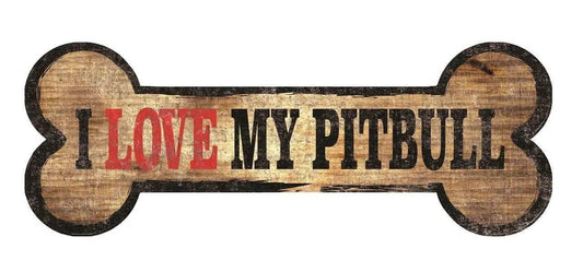  Wood Sign Dog Bone Shape I Love My Pit Bull 10 by 4 Inches -  ToylandEU™
