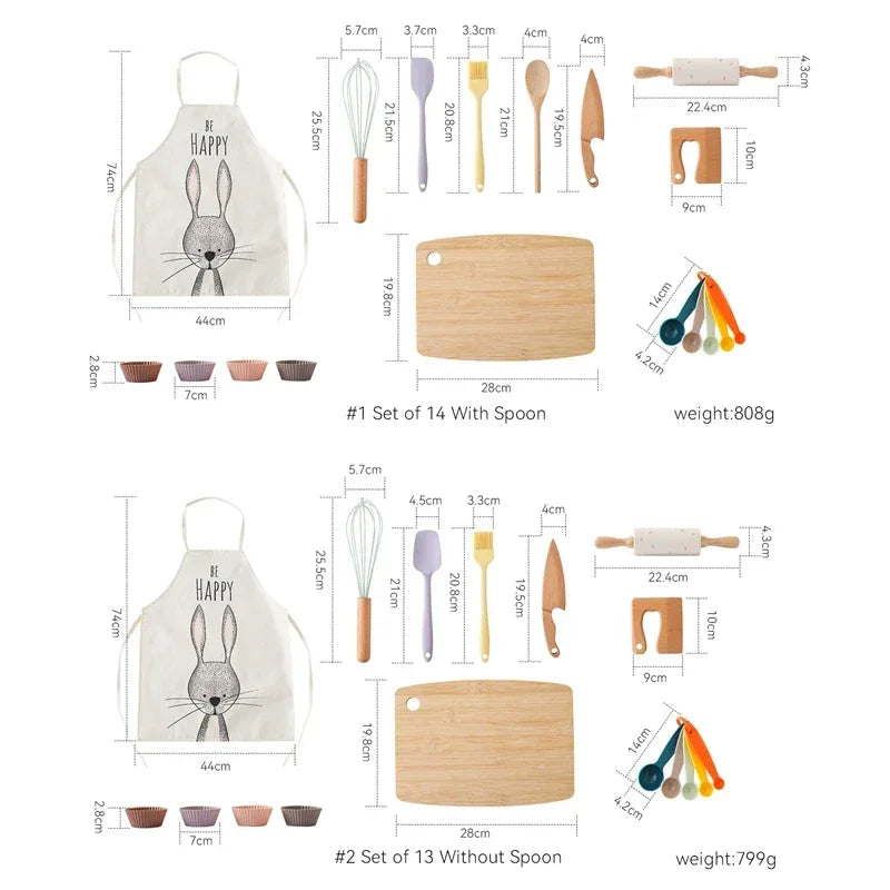 Wooden 1 To 6 Scale Kitchen Toys Set For Kids With Cutting Board And Apron Unisex Pretend Play Cooking Set - ToylandEU