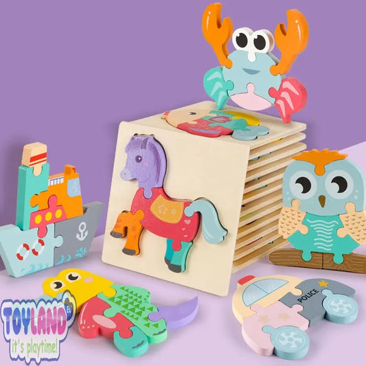 Wooden 3D Cartoon Animals Montessori Puzzle for Toddlers 2-5 Years Toyland EU Toyland EU