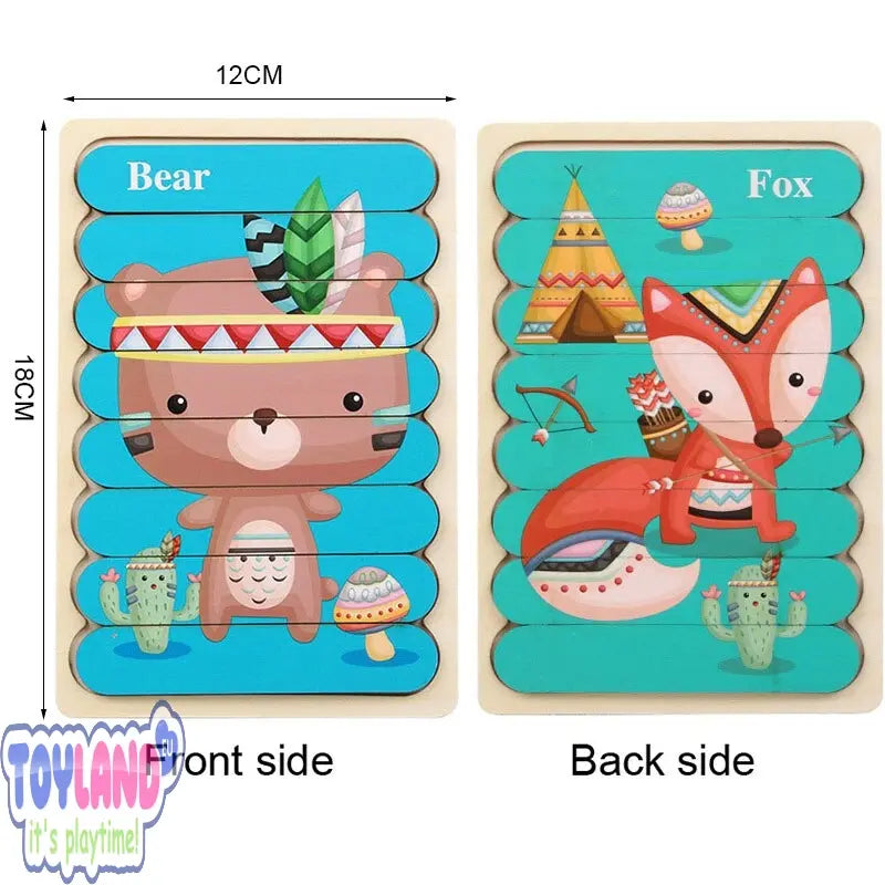 Wooden 3D Cartoon Animals Montessori Puzzle for Toddlers 2-5 Years Toyland EU Toyland EU