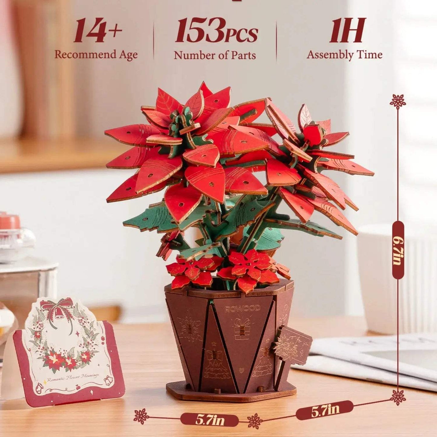  Wooden 3D Poinsettia Puzzle Kit Home Decor Premium -  ToylandEU™