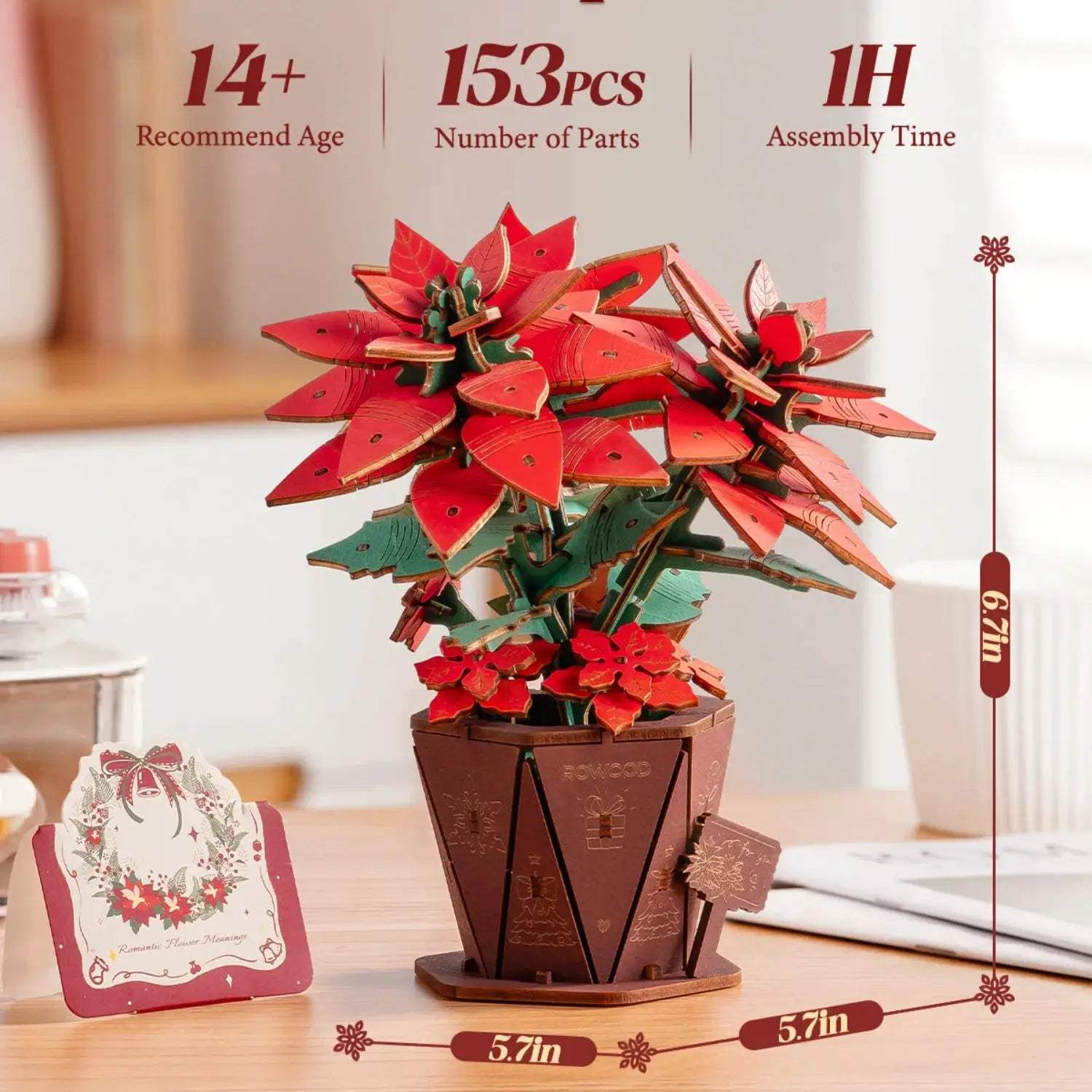  Wooden 3D Poinsettia Puzzle Kit Home Decor Premium -  ToylandEU™