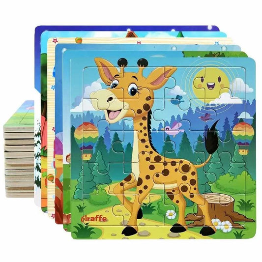 New 20 Piece Wooden 3D Puzzle Cartoon Animal Vehicle Jigsaw Montessori Educational Toys for Kids Baby 1 2 3 Years - ToylandEU
