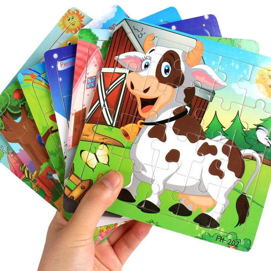 New 20 Piece Wooden 3D Puzzle Cartoon Animal Vehicle Jigsaw Montessori Educational Toys for Kids Baby 1 2 3 Years - ToylandEU