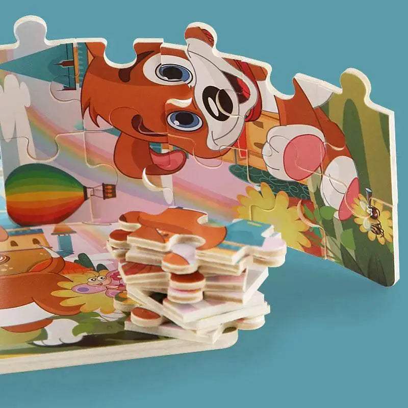 New 20 Piece Wooden 3D Puzzle Cartoon Animal Vehicle Jigsaw Montessori Educational Toys for Kids Baby 1 2 3 Years - ToylandEU