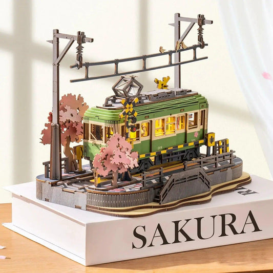  Wooden 3D Puzzle Sakura Tram LED Light Decor Gift -  ToylandEU™
