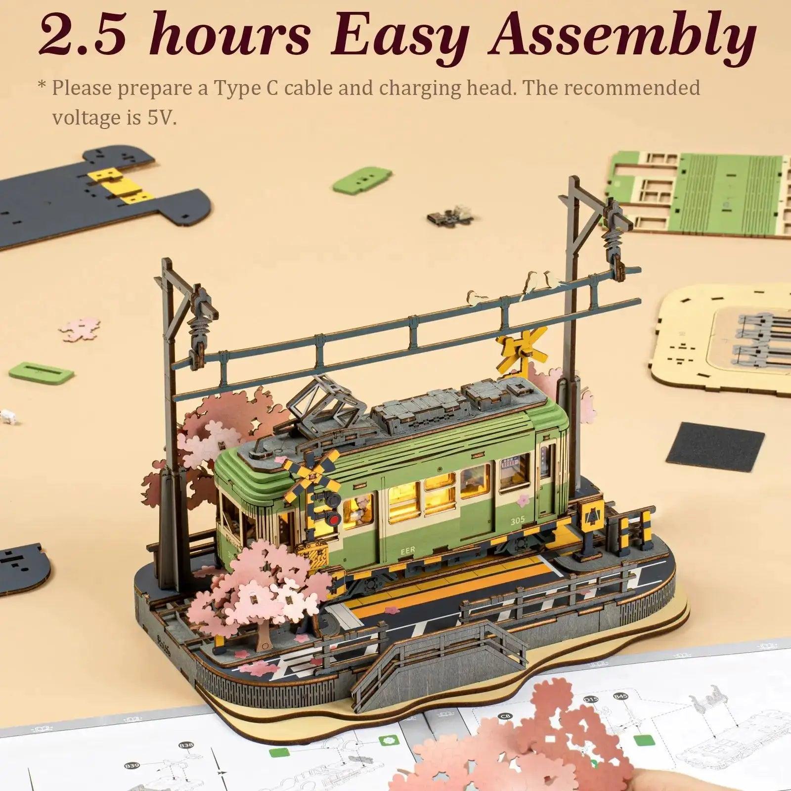  Wooden 3D Puzzle Sakura Tram LED Light Decor Gift -  ToylandEU™