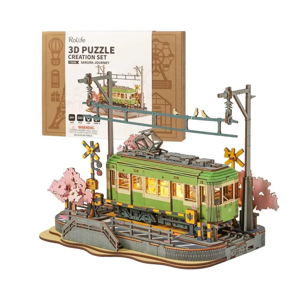  Wooden 3D Puzzle Sakura Tram LED Light Decor Gift -  ToylandEU™