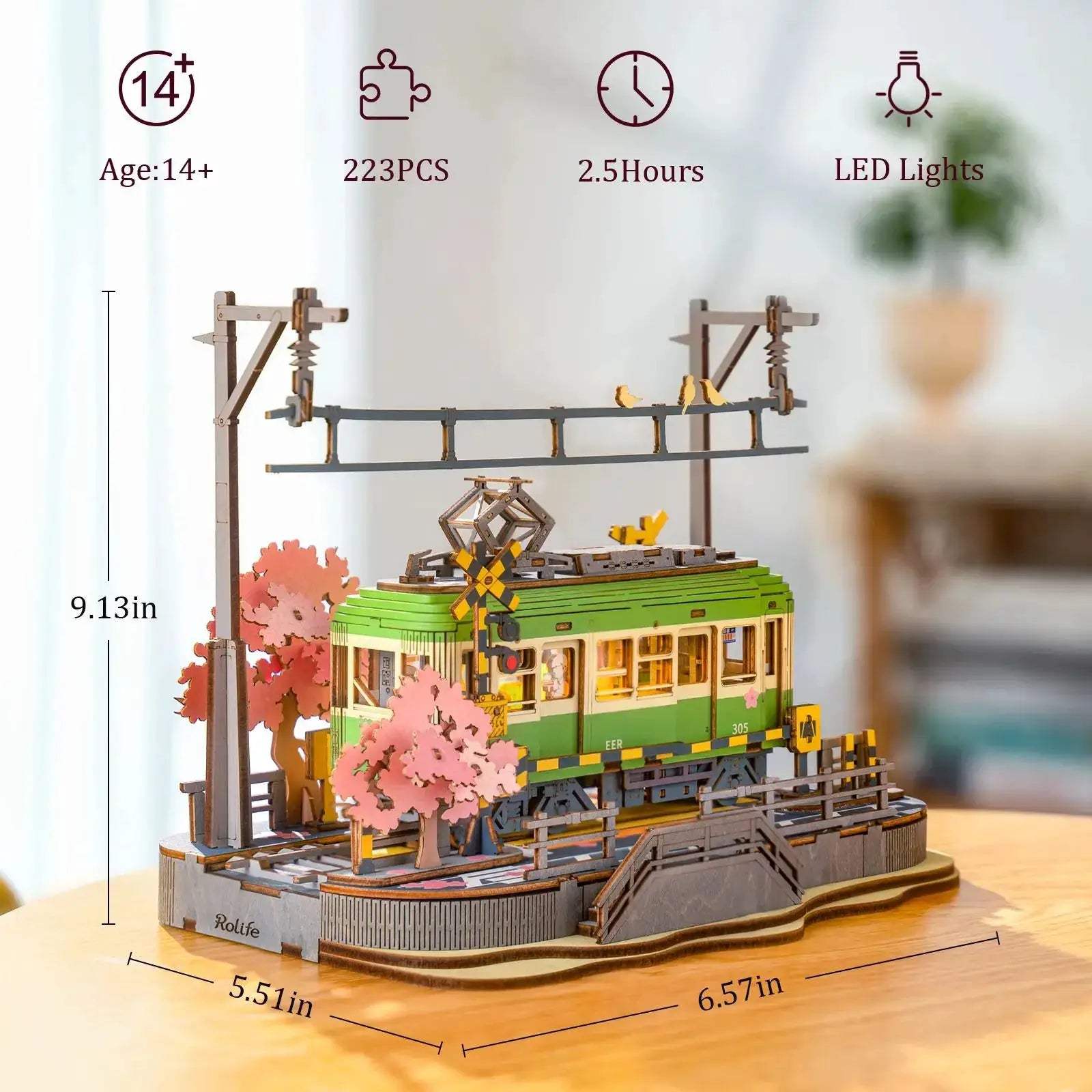 Wooden 3D Puzzle Sakura Tram LED Light Decor Gift -  ToylandEU™