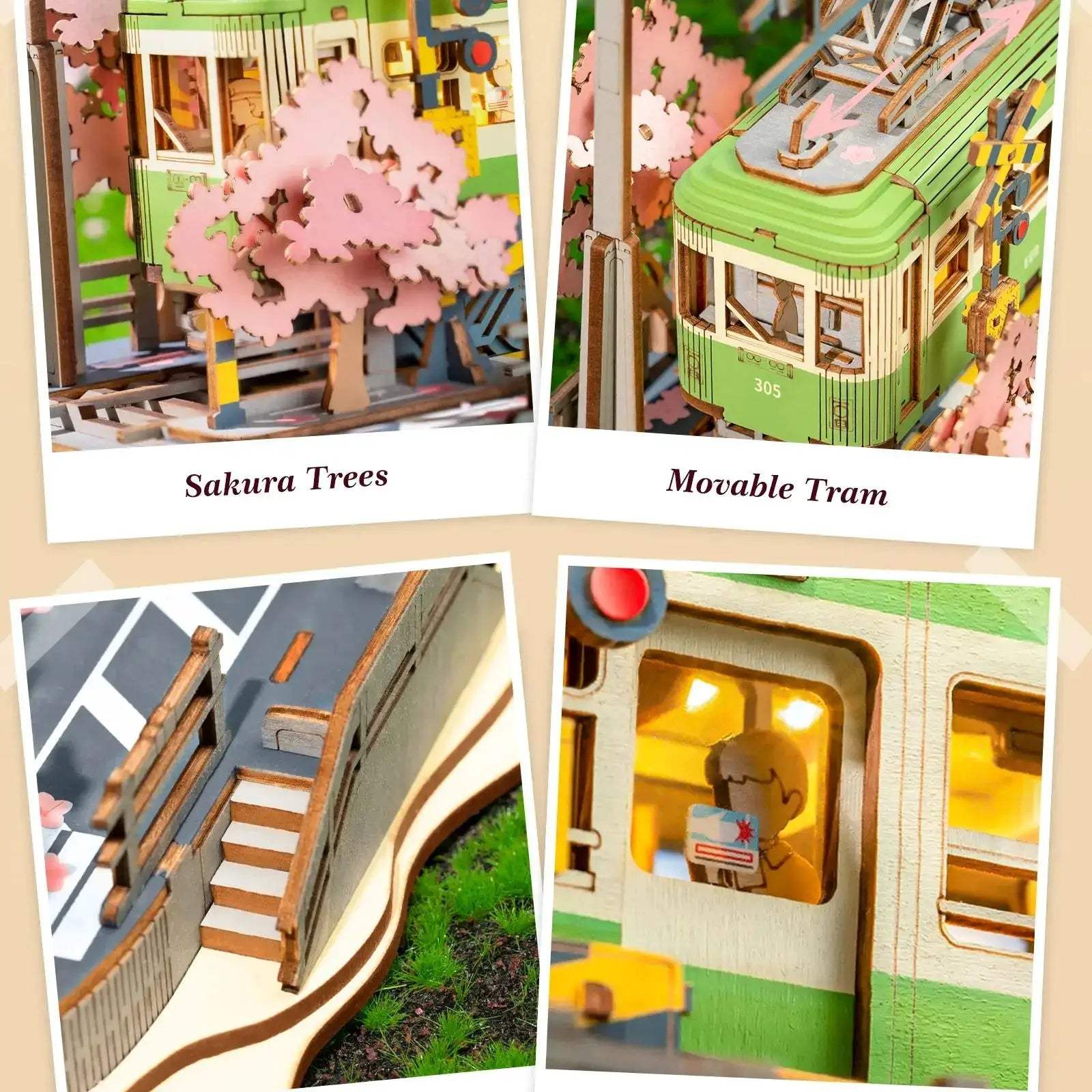  Wooden 3D Puzzle Sakura Tram LED Light Decor Gift -  ToylandEU™