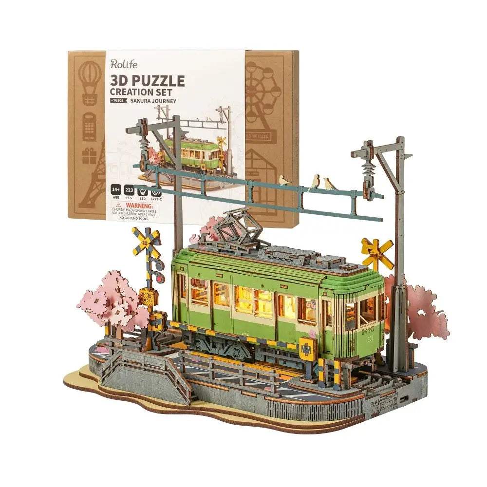  Wooden 3D Puzzle Sakura Tram LED Light Decor Gift -  ToylandEU™
