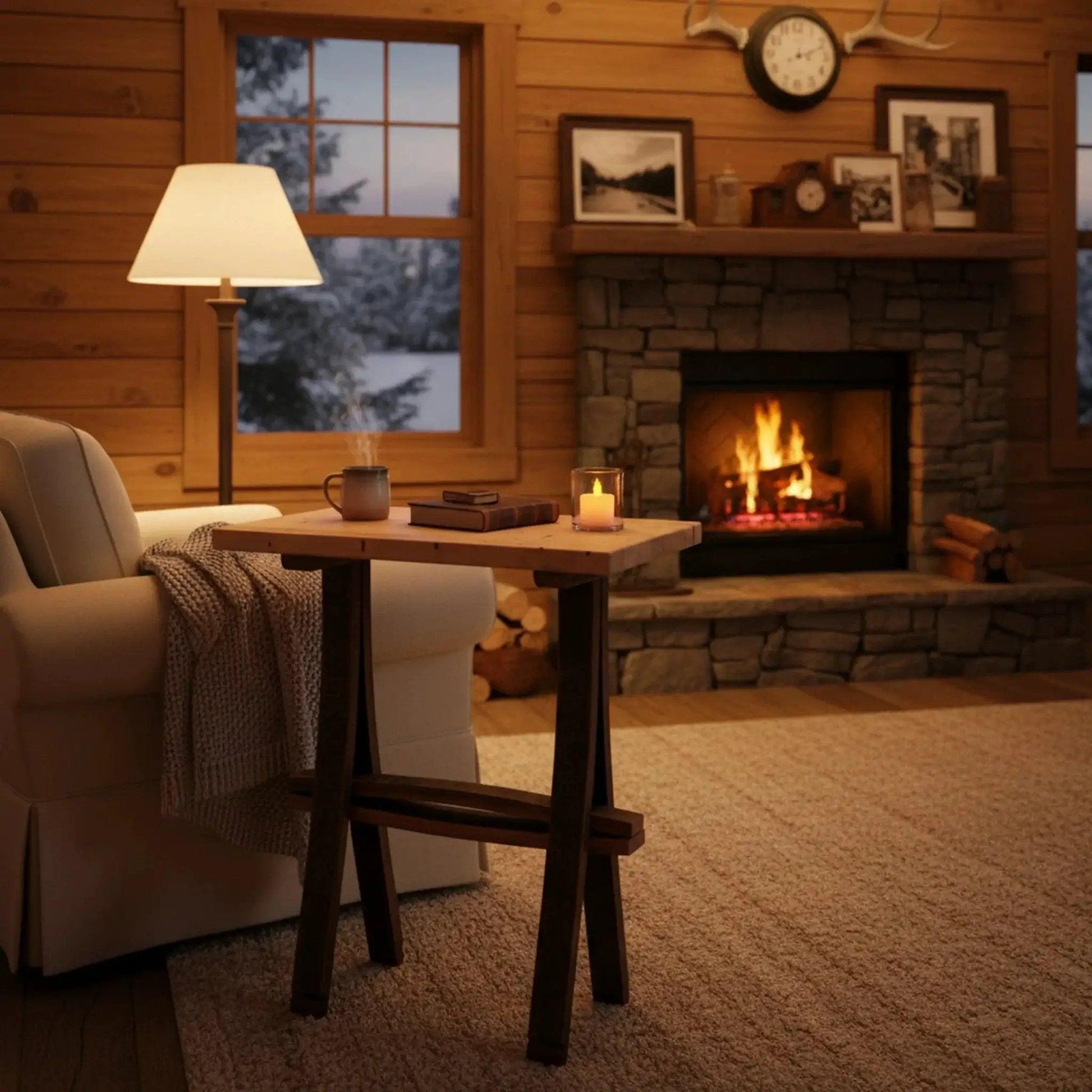  Rustic Wooden Accent or End Table with Wormy Maple Top and Barrel Stave Legs -  ToylandEU™