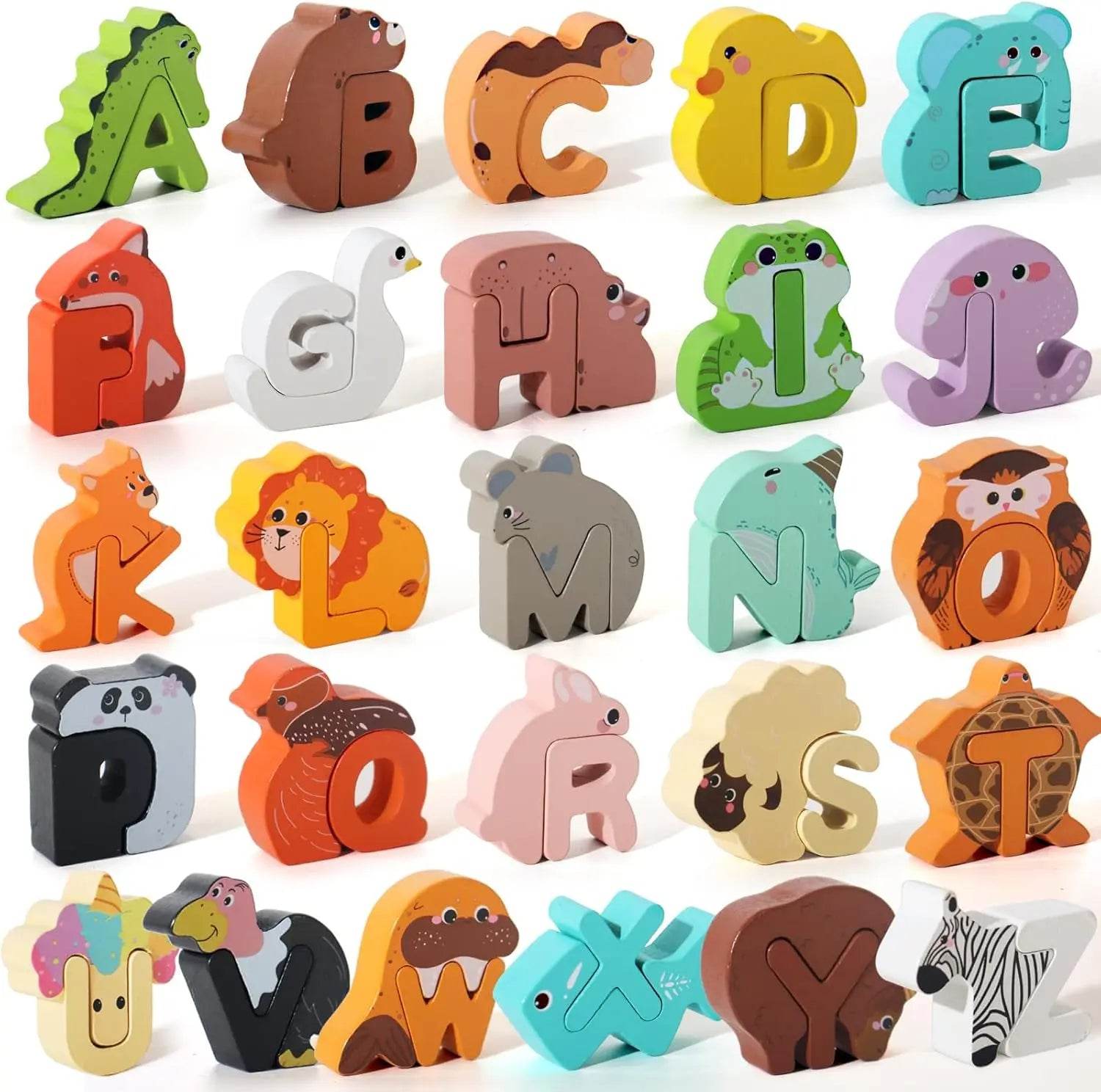 Wooden Puzzle Sorting Toys Animal Alphabet Matching Game Montessori Educational Toys for Toddlers Preschool Learning Activities - ToylandEU