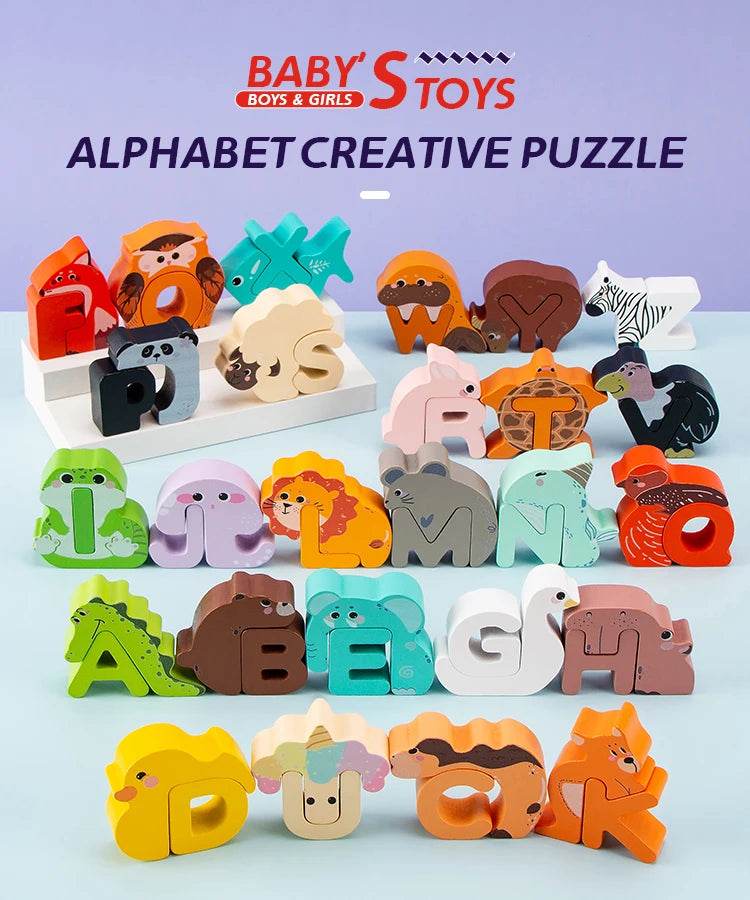 Wooden Puzzle Sorting Toys Animal Alphabet Matching Game Montessori Educational Toys for Toddlers Preschool Learning Activities - ToylandEU