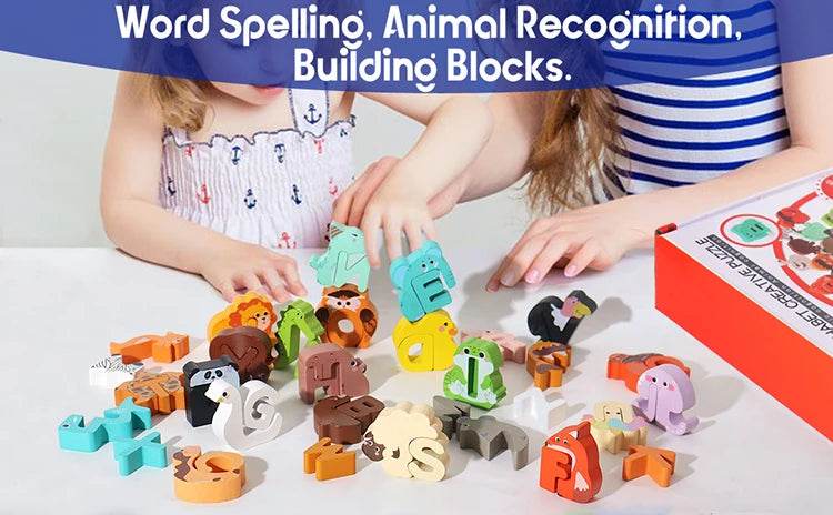 Wooden Puzzle Sorting Toys Animal Alphabet Matching Game Montessori Educational Toys for Toddlers Preschool Learning Activities - ToylandEU