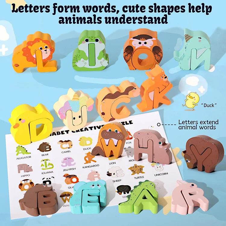 Wooden Puzzle Sorting Toys Animal Alphabet Matching Game Montessori Educational Toys for Toddlers Preschool Learning Activities - ToylandEU