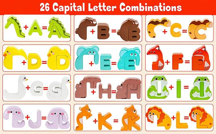 Wooden Puzzle Sorting Toys Animal Alphabet Matching Game Montessori Educational Toys for Toddlers Preschool Learning Activities - ToylandEU