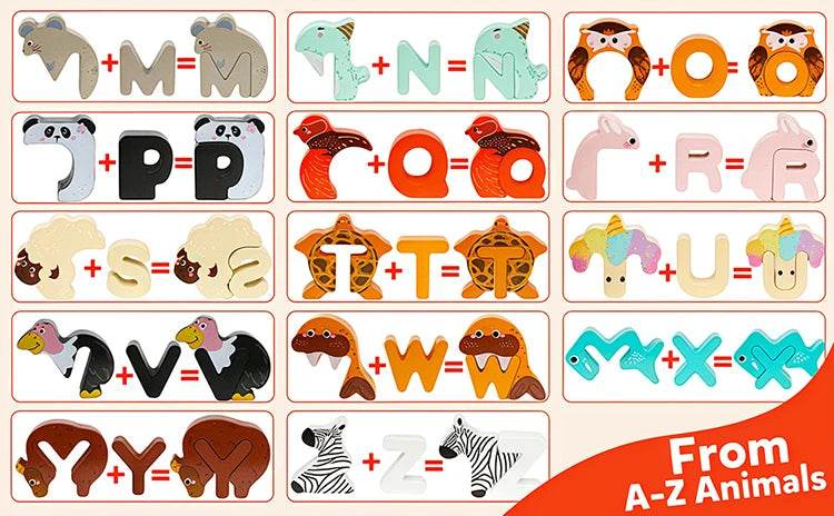 Wooden Puzzle Sorting Toys Animal Alphabet Matching Game Montessori Educational Toys for Toddlers Preschool Learning Activities - ToylandEU