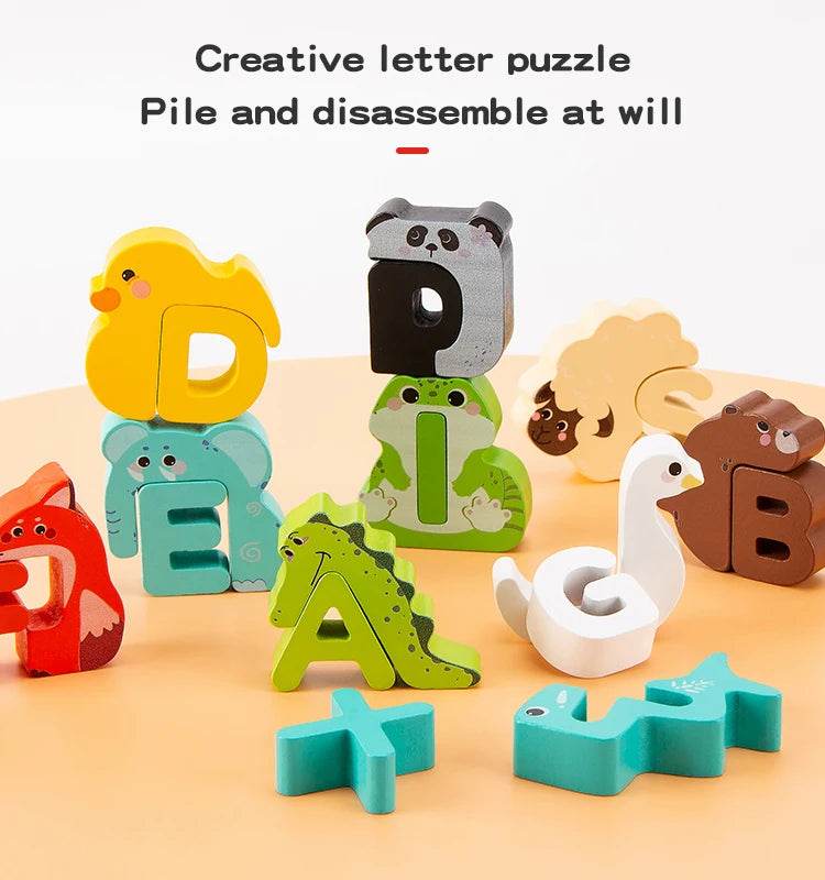 Wooden Puzzle Sorting Toys Animal Alphabet Matching Game Montessori Educational Toys for Toddlers Preschool Learning Activities - ToylandEU