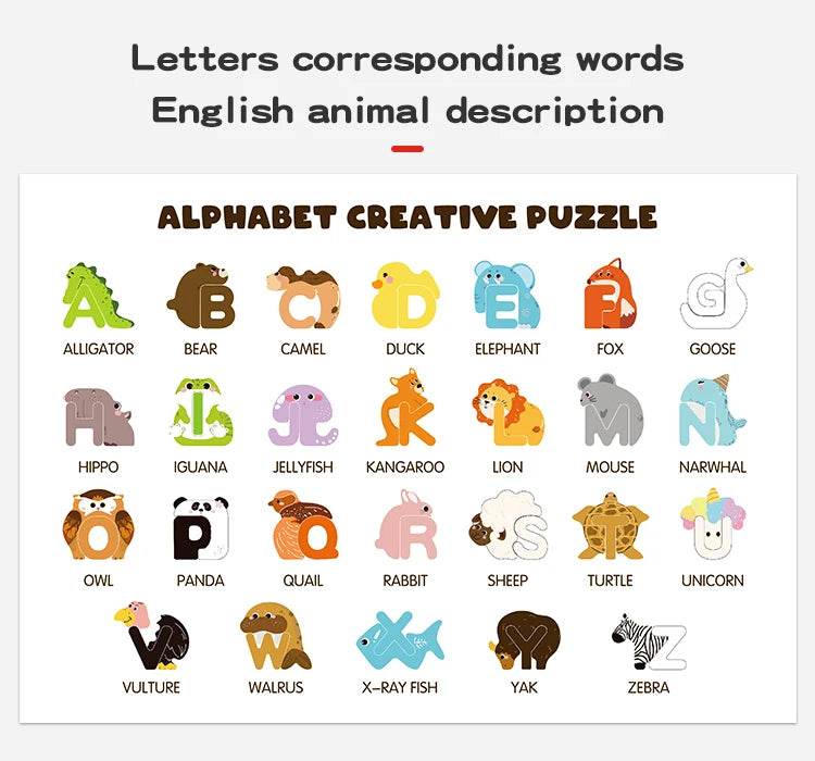 Wooden Puzzle Sorting Toys Animal Alphabet Matching Game Montessori Educational Toys for Toddlers Preschool Learning Activities - ToylandEU