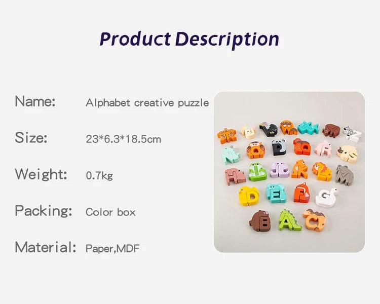 Wooden Puzzle Sorting Toys Animal Alphabet Matching Game Montessori Educational Toys for Toddlers Preschool Learning Activities - ToylandEU