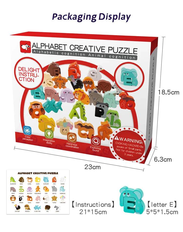 Wooden Puzzle Sorting Toys Animal Alphabet Matching Game Montessori Educational Toys for Toddlers Preschool Learning Activities - ToylandEU