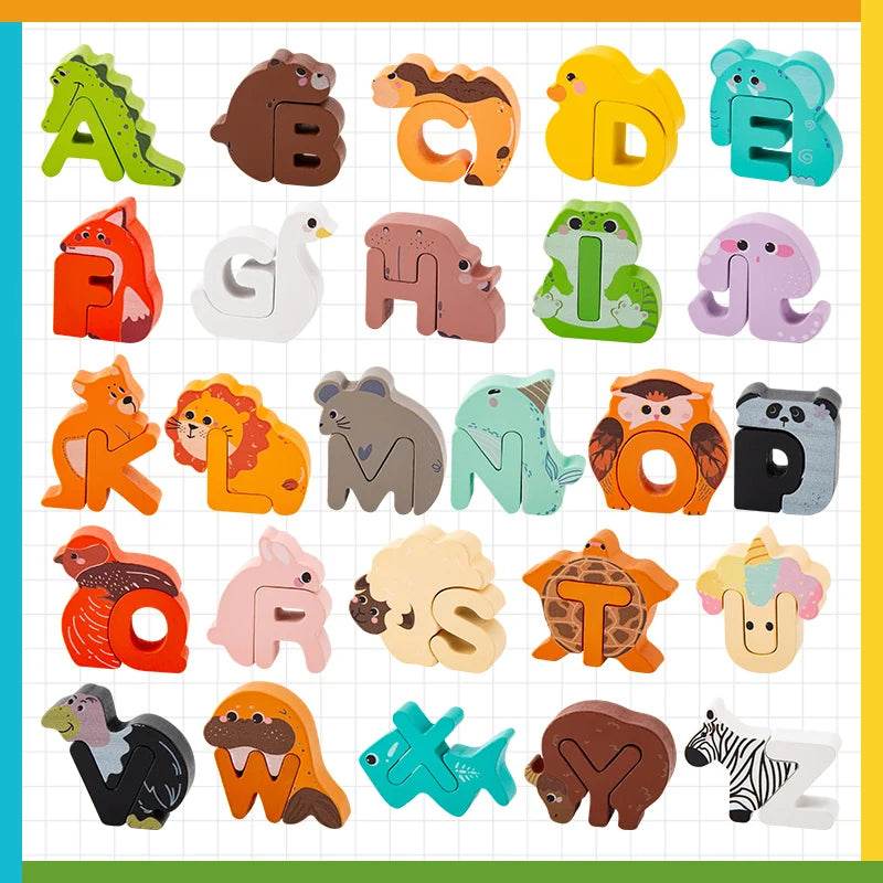 Wooden Puzzle Sorting Toys Animal Alphabet Matching Game Montessori Educational Toys for Toddlers Preschool Learning Activities - ToylandEU