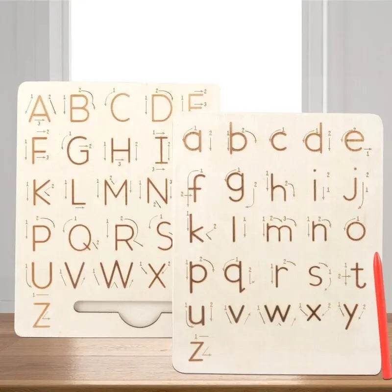 Children Writing Practice Wooden Alphabet Board Alphanumeric Handwritten Track Copy Groove Montessori Toys - ToylandEU