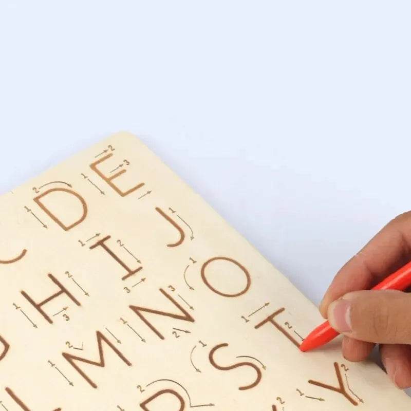 Children Writing Practice Wooden Alphabet Board Alphanumeric Handwritten Track Copy Groove Montessori Toys - ToylandEU