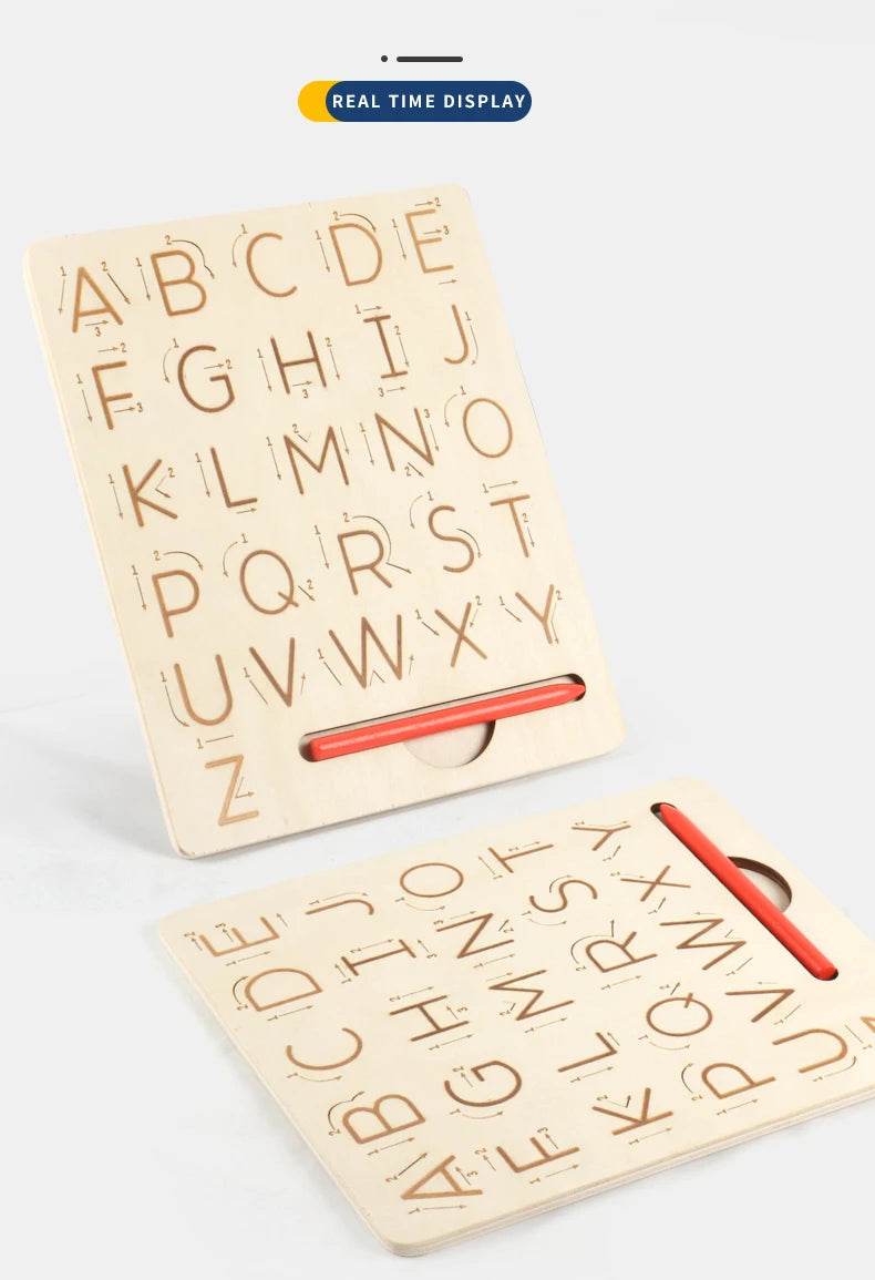 Children Writing Practice Wooden Alphabet Board Alphanumeric Handwritten Track Copy Groove Montessori Toys - ToylandEU