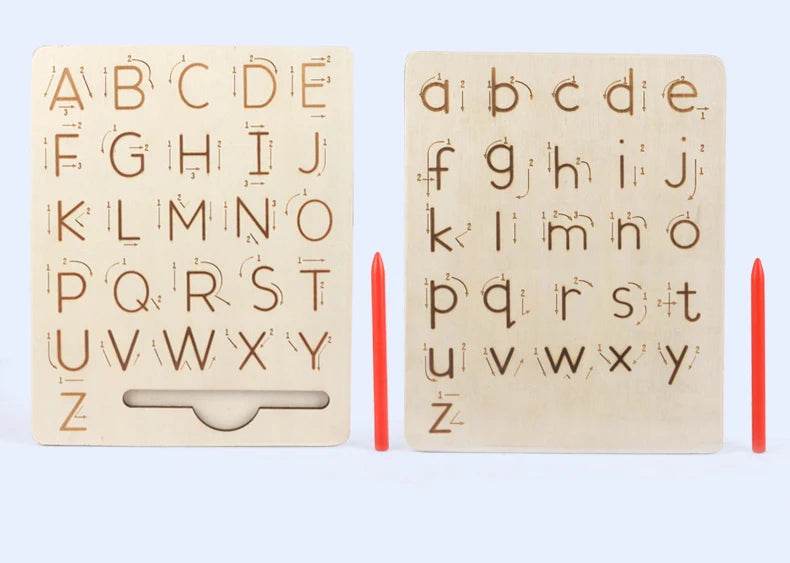 Children Writing Practice Wooden Alphabet Board Alphanumeric Handwritten Track Copy Groove Montessori Toys - ToylandEU
