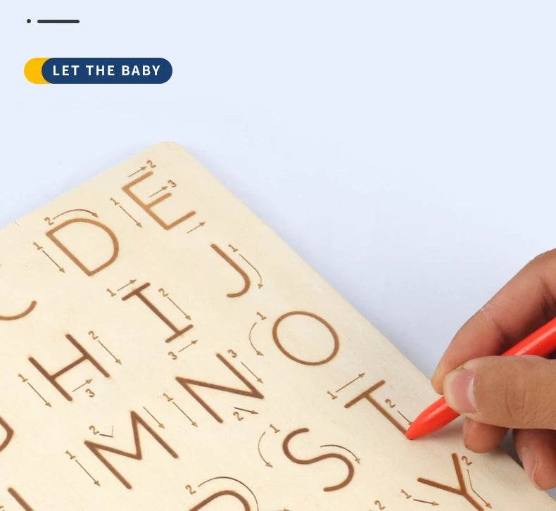 Children Writing Practice Wooden Alphabet Board Alphanumeric Handwritten Track Copy Groove Montessori Toys - ToylandEU