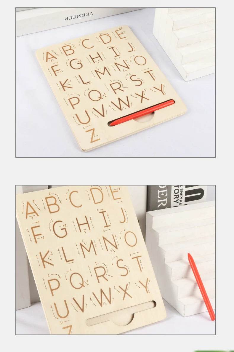 Children Writing Practice Wooden Alphabet Board Alphanumeric Handwritten Track Copy Groove Montessori Toys - ToylandEU