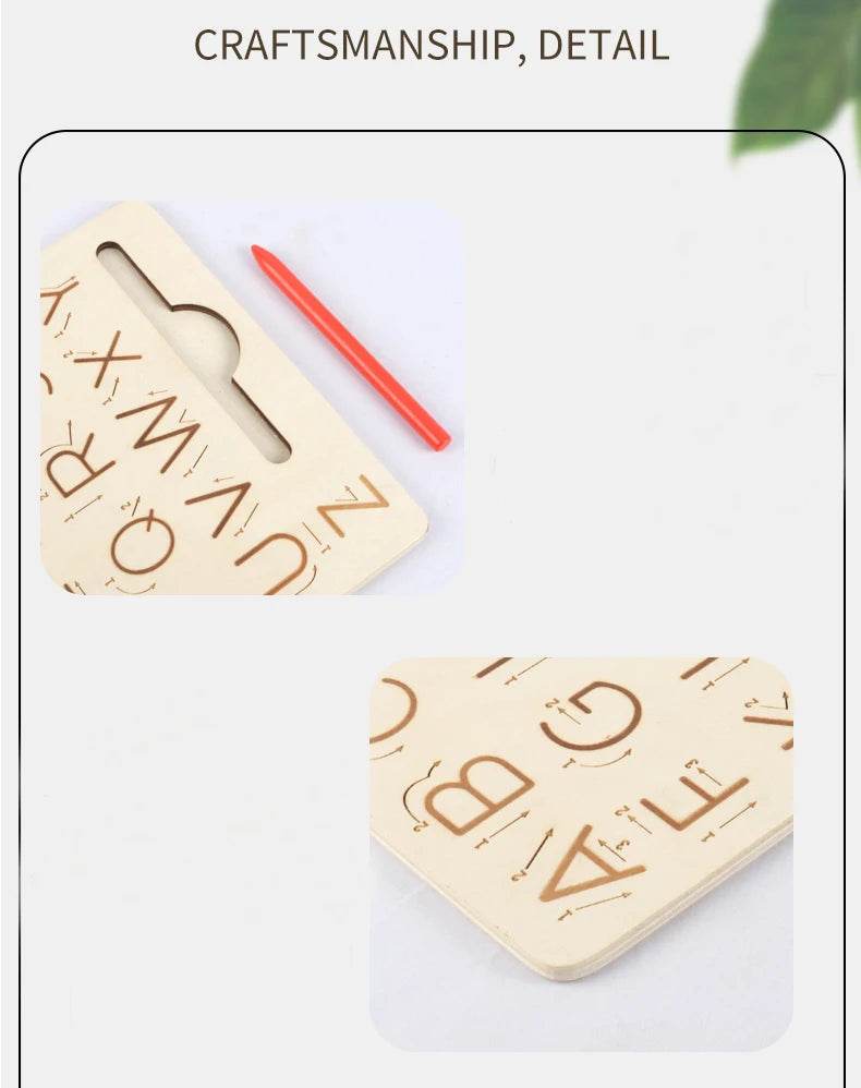 Children Writing Practice Wooden Alphabet Board Alphanumeric Handwritten Track Copy Groove Montessori Toys - ToylandEU