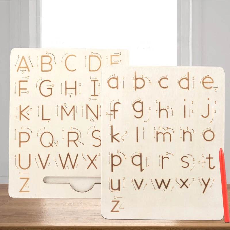 Children Writing Practice Wooden Alphabet Board Alphanumeric Handwritten Track Copy Groove Montessori Toys - ToylandEU