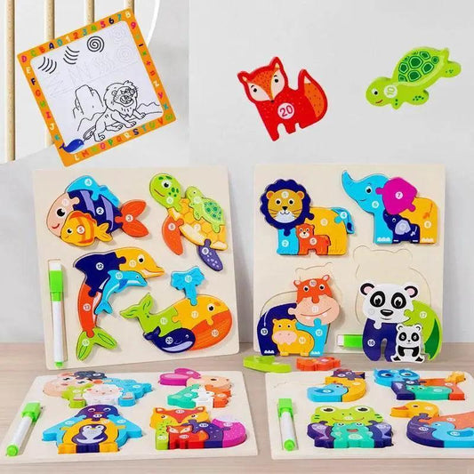  Wooden Animal Parent-Child Drawing Board 3D Puzzle Toys -  ToylandEU™
