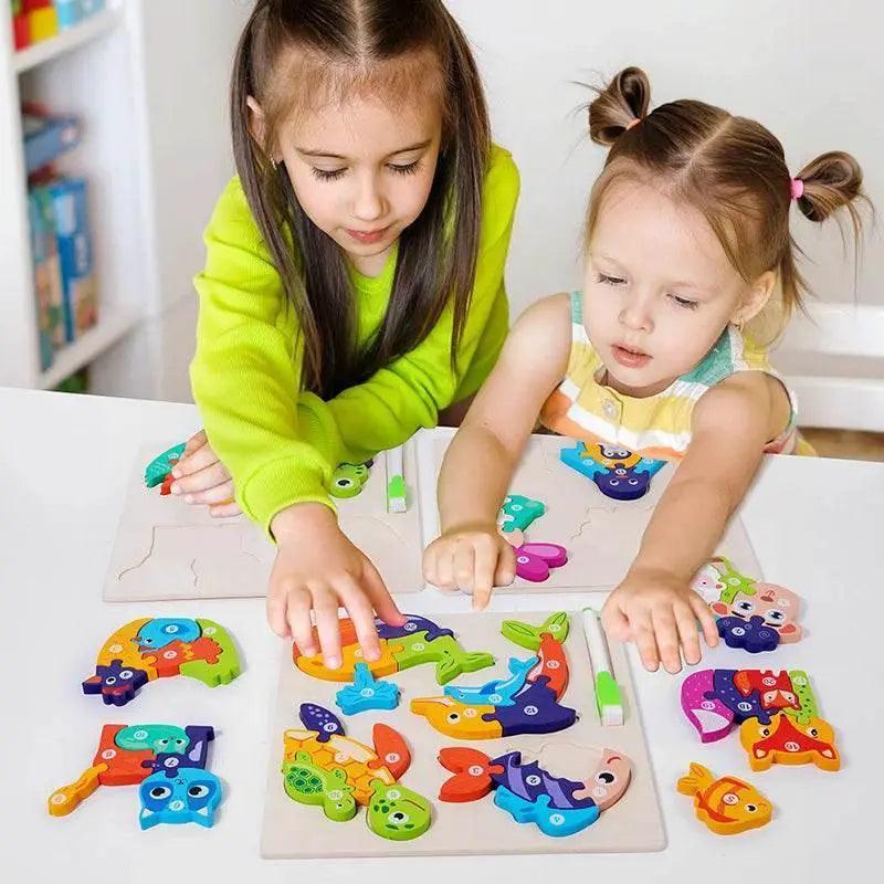  Wooden Animal Parent-Child Drawing Board 3D Puzzle Toys -  ToylandEU™