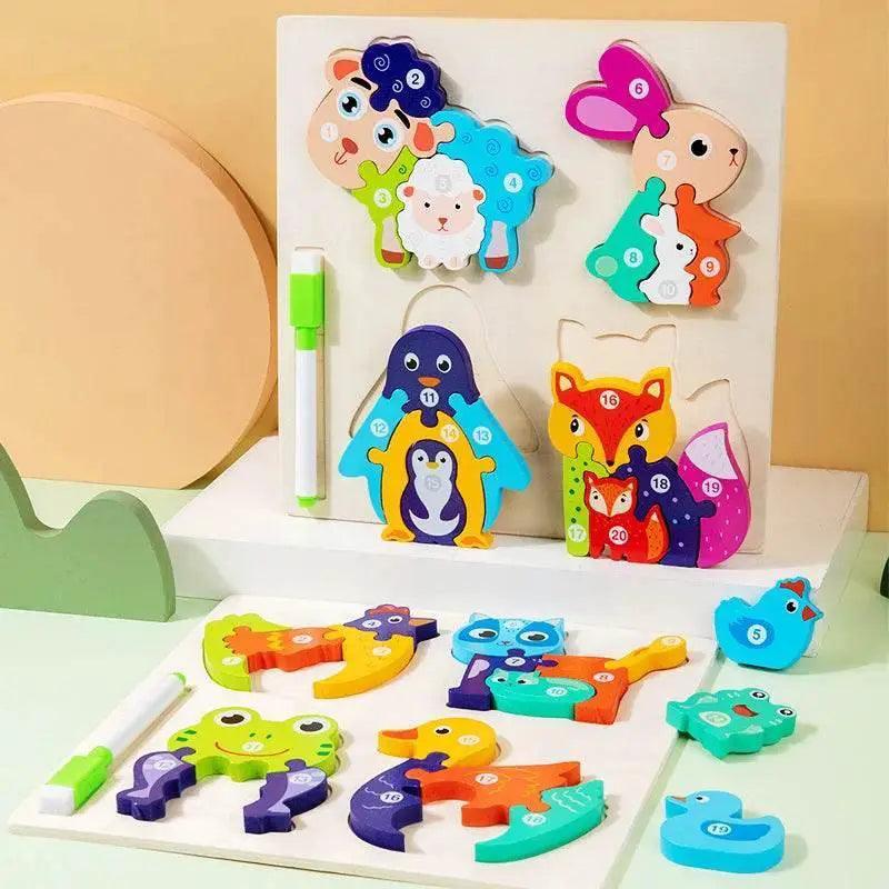  Wooden Animal Parent-Child Drawing Board 3D Puzzle Toys -  ToylandEU™