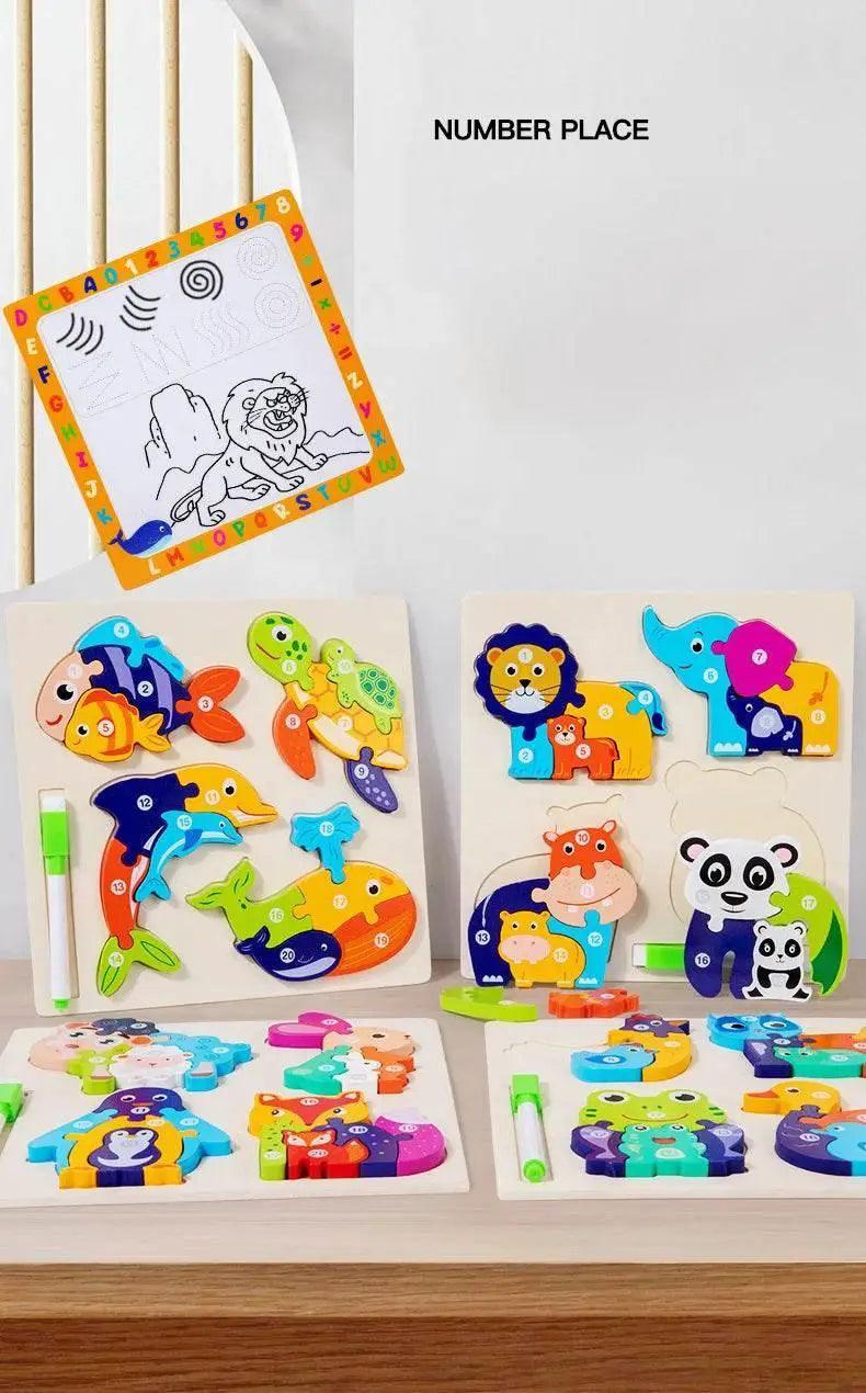  Wooden Animal Parent-Child Drawing Board 3D Puzzle Toys -  ToylandEU™