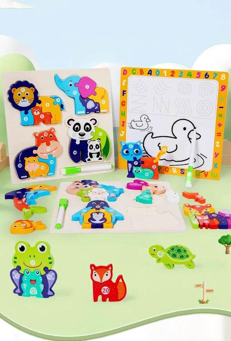  Wooden Animal Parent-Child Drawing Board 3D Puzzle Toys -  ToylandEU™