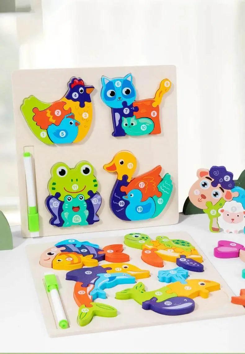  Wooden Animal Parent-Child Drawing Board 3D Puzzle Toys -  ToylandEU™