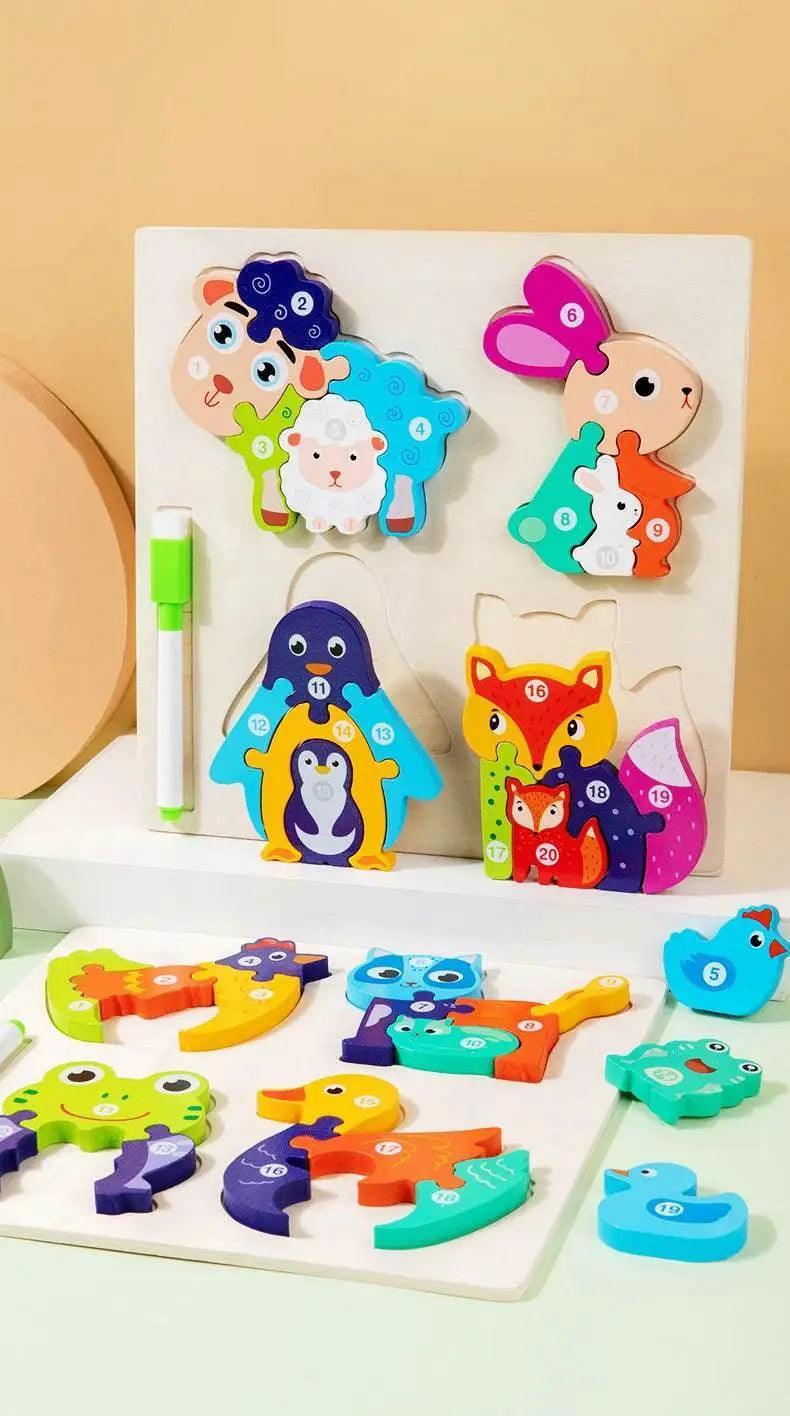 Wooden Animal Parent-Child Drawing Board 3D Puzzle Toys -  ToylandEU™