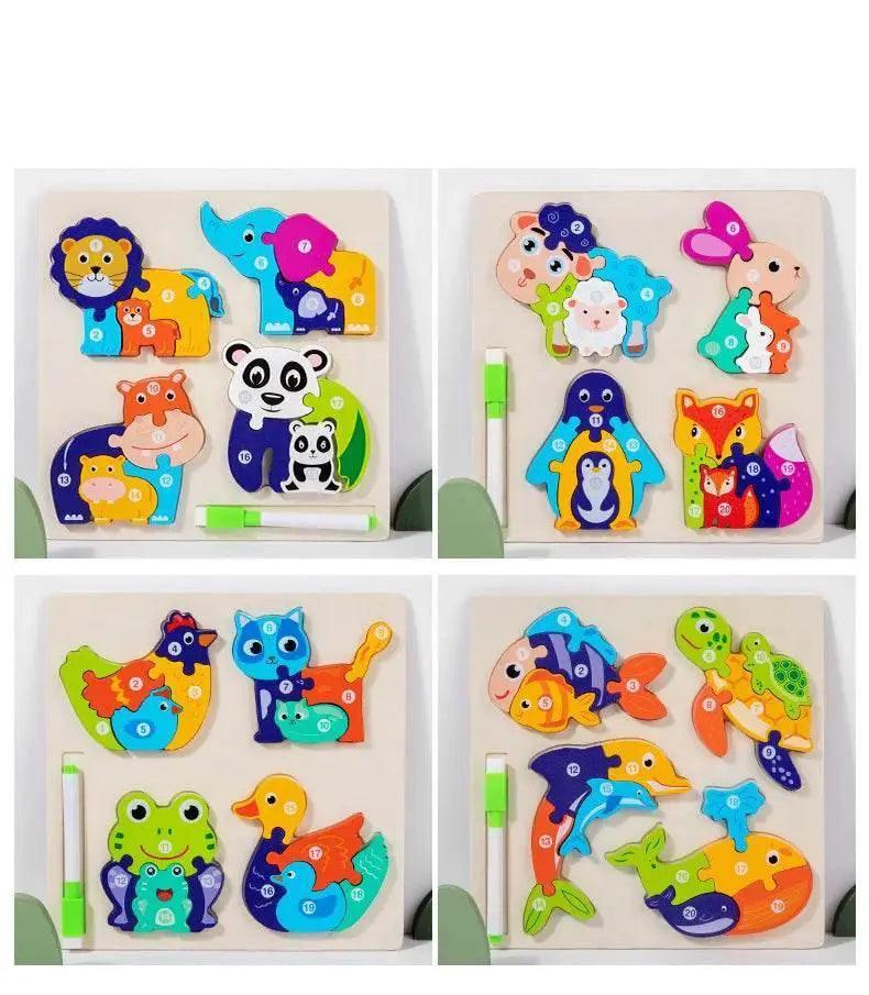  Wooden Animal Parent-Child Drawing Board 3D Puzzle Toys -  ToylandEU™