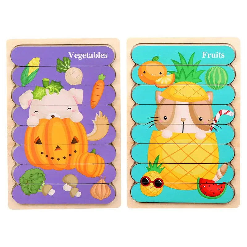 Wooden Animal and Fruit Jigsaw Puzzle for Children's Early Education and Learning Toyland EU