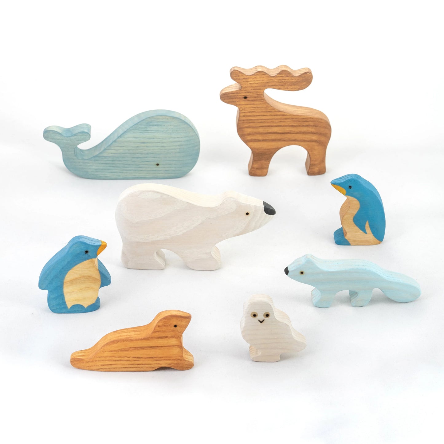 Wooden Arctic Animals Set Hand Painted Waldorf Toys - ToylandEU