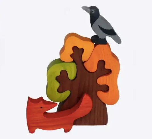 Wooden Autumn Tree With Fox And Bird Figurines For Imagination - ToylandEU