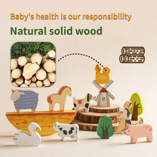 Wooden Baby Farm Stacking Blocks Toy Cow Animal Balance Educational Toy For Preschoolers - ToylandEU