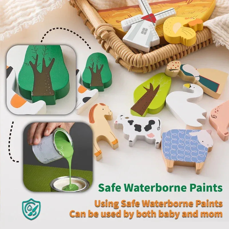 Wooden Baby Farm Stacking Blocks Toy Cow Animal Balance Educational Toy For Preschoolers - ToylandEU