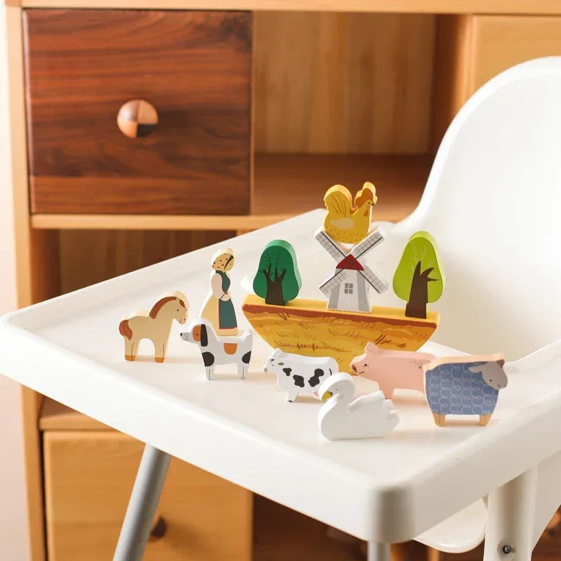 Wooden Baby Farm Stacking Blocks Toy Cow Animal Balance Educational Toy For Preschoolers - ToylandEU